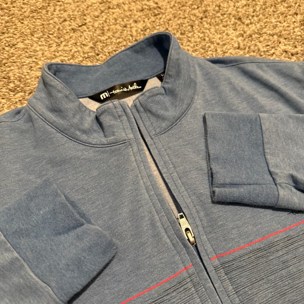 TravisMathew Full Zip Jacket Mens M Heather Blue Stripe Golf Stretch